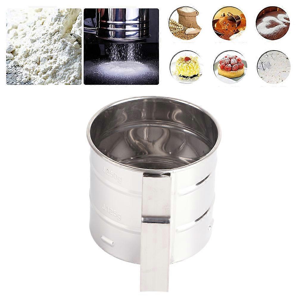 Stainless Steel Shaker Sieve Cup Mesh Crank Flour Sifter with Measuring Scale compatible with Flour Icing Sugar
