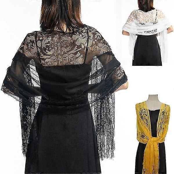 New Solid Color Hollow Lace Party Bride Bridesmaid Mesh Temperament Evening Scarf