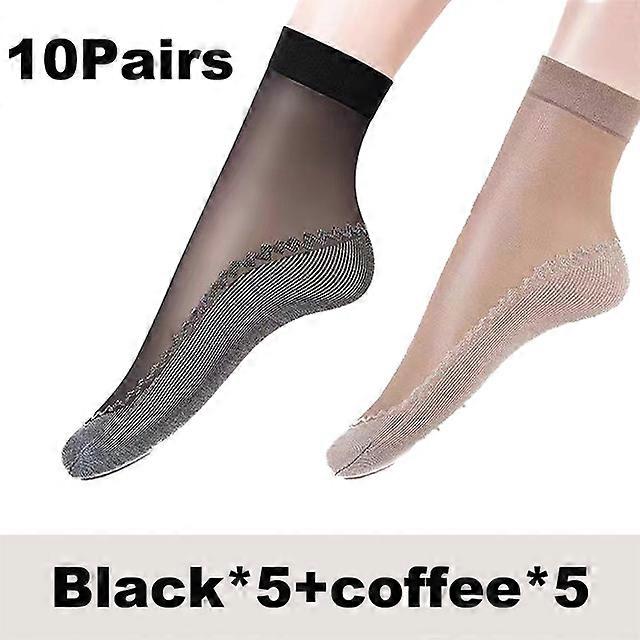 20pcs = 10pais קיץ נשים גרביים נגד החלקה סופג זיעה כותנה רכה דקה נושמת אופנתי סקסי גרב משי נשים שקוף קפה 8 זוגות, גודל אחד