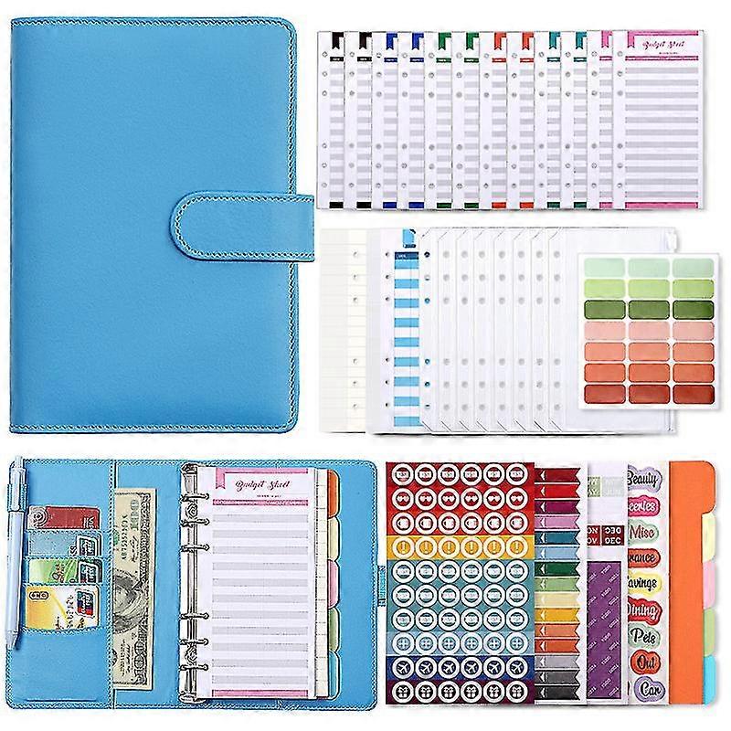 Binder Budget A6 Pu Leather Notebook Planner Organizer With 12pcs Zipper Cash Envelopes, Budget Sheets, Stickers For Budgeting And Saving Mon