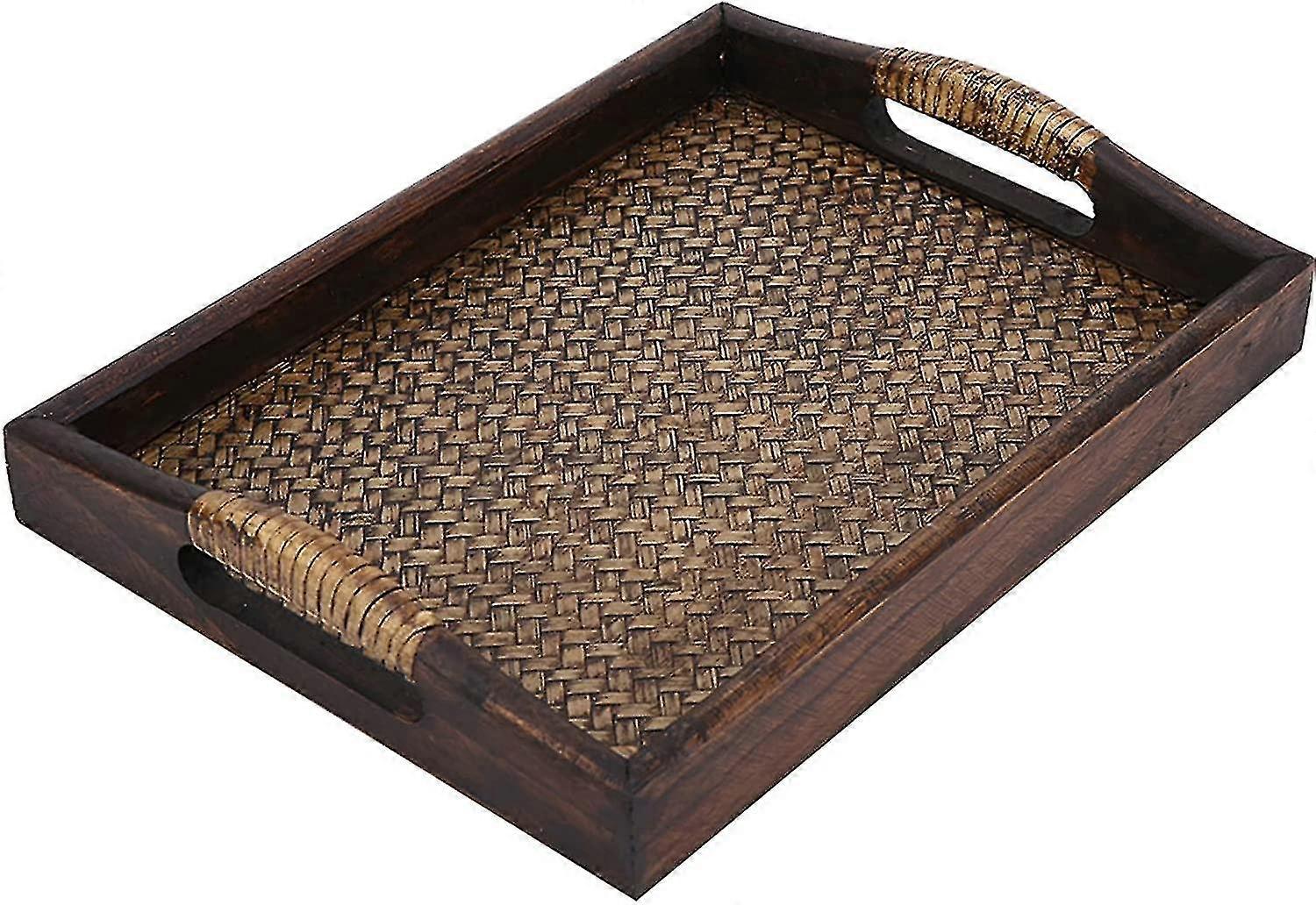 Serving Tray, Wooden Breakfast Tray, Decorative Coffee Table,rectangular Wooden Tray With Handle