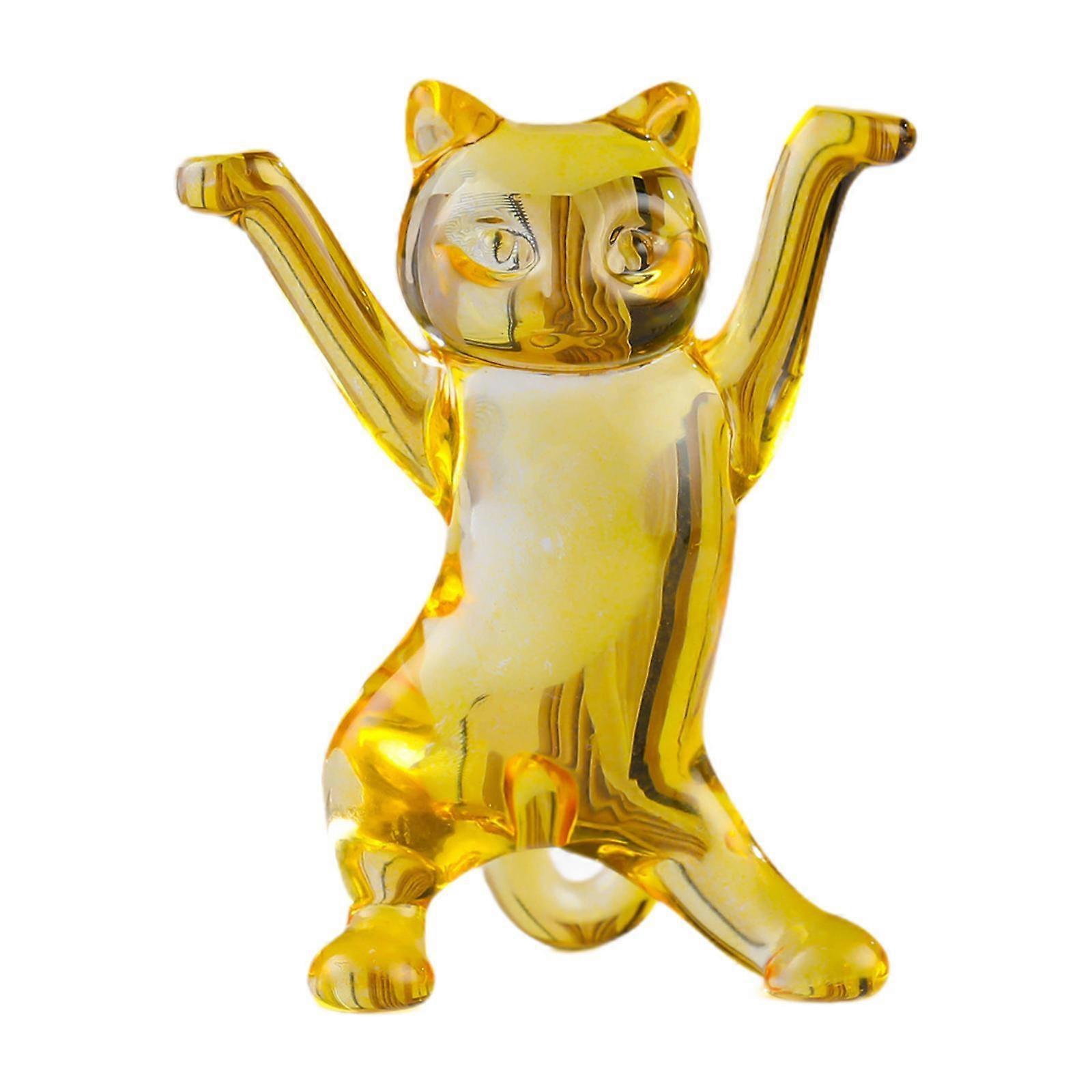 Dansende Katt Statue Håndverk Gave Skrivebord Dekorasjon For Stue Innendørs Hjem Gul