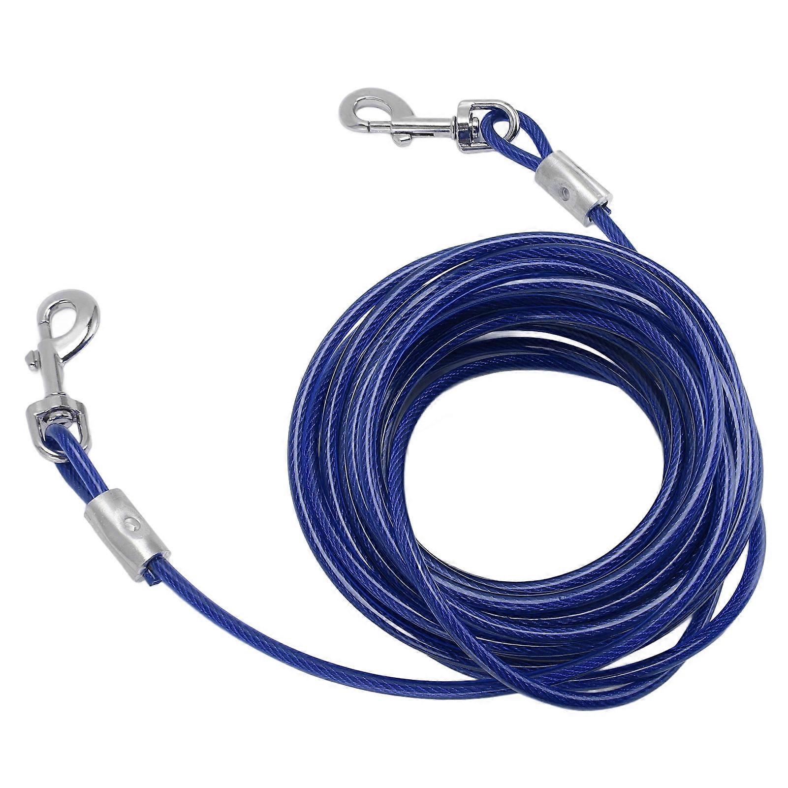 حبل ربط للكلاب مصنوع من سلك فولاذي مزدوج الرأس مقاوم للعض، مناسب للتخييم في الهواء الطلق للكلاب الصغيرة والمتوسطة والكبيرة، أزرق، 6 مم × 3 أمتار / 0.24 بوصة × 9.8 قدم