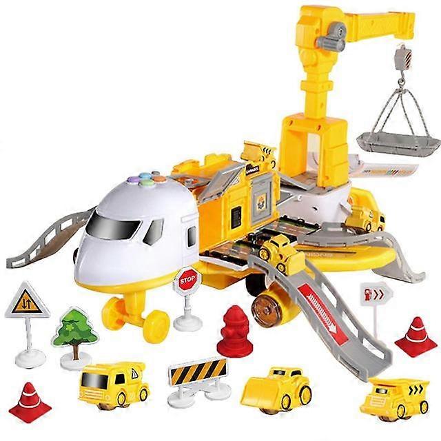 Airplane Toy Plane Toy With Music And Light Transport Cargo Airplane Toy Play Set With Vehicle Car Toy Construction Toy