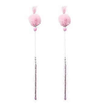 2pcs Colorful Beads Cat Wand Toy Plush Ball Training Wand Cat Interactive Wand Toy (Pink)