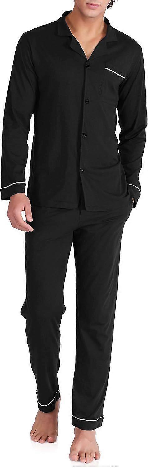 Mäns Bomull Lång Button-Down Nattkläder Pyjamas Set