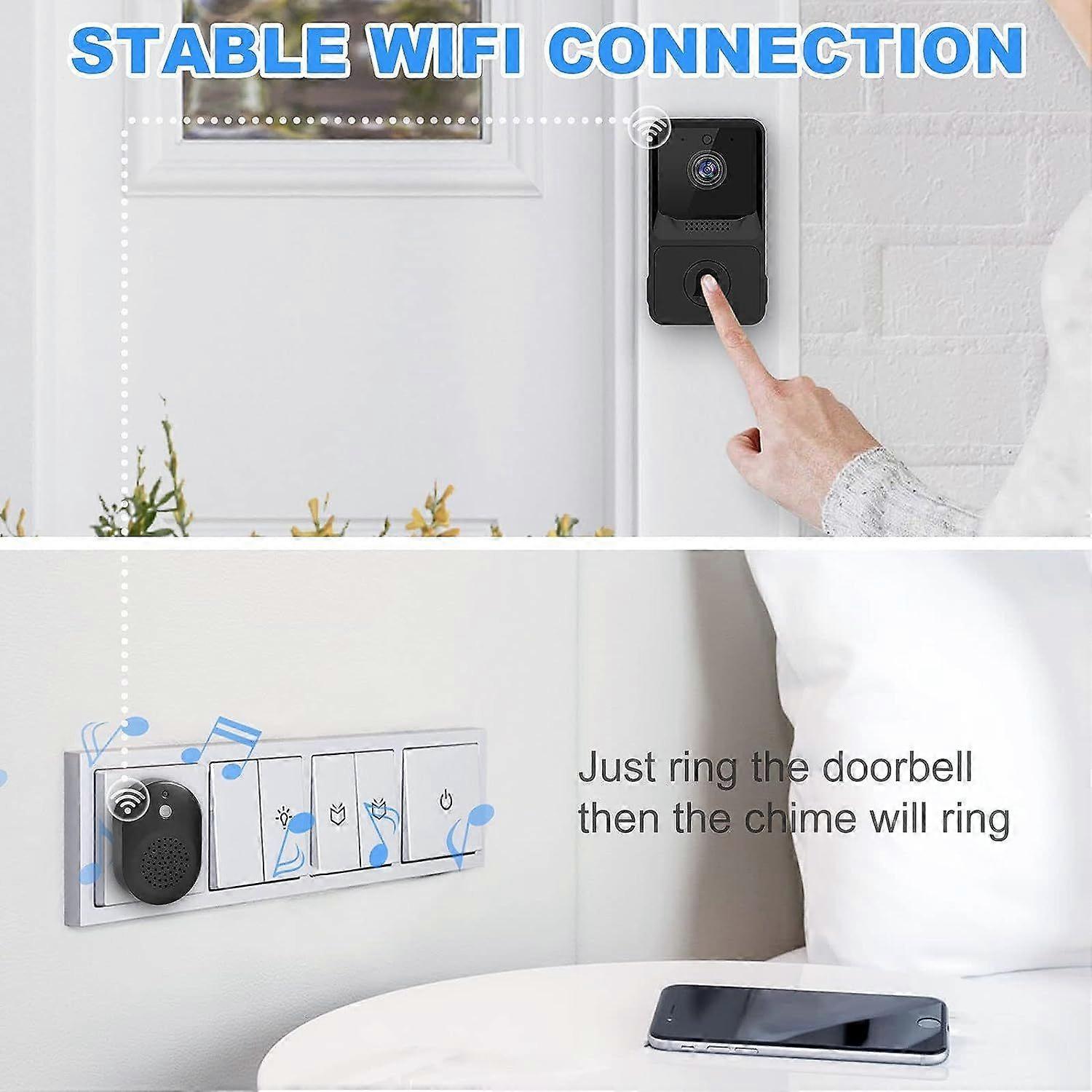 Wireless Doorbell Camera with Chime, Smart Wifi Video Door Bell,