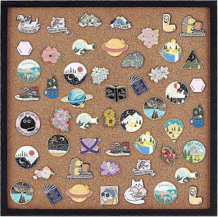 Pin Board Square Cork Board with Black Frame 11.8x11.8inch Wall Mounted Cork Board for Brooch Pin Storage Office Home Festival Wedding Decor 0.7inch T