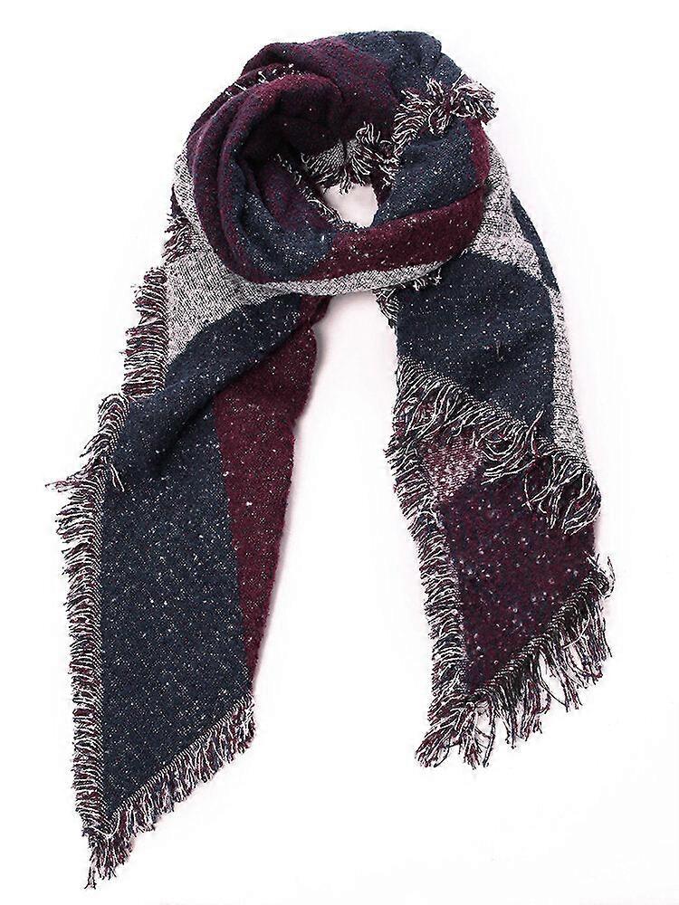 カジュアルな非対称の女性コントラストカラーチェック柄タッセルショールラップ