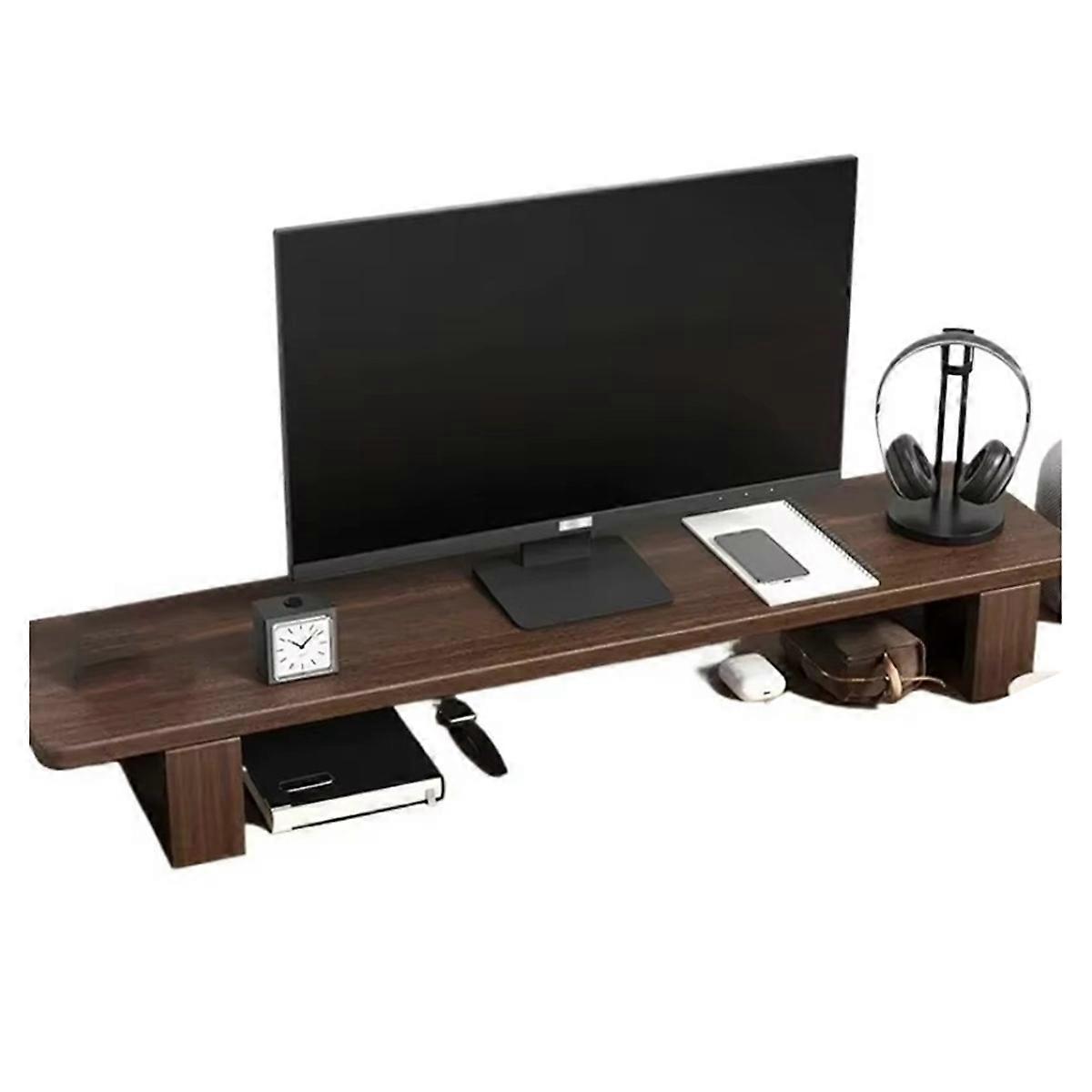 Computer Monitor Stand - Rubber Wood Desktop Base, Black Walnut , Screen Storage Support