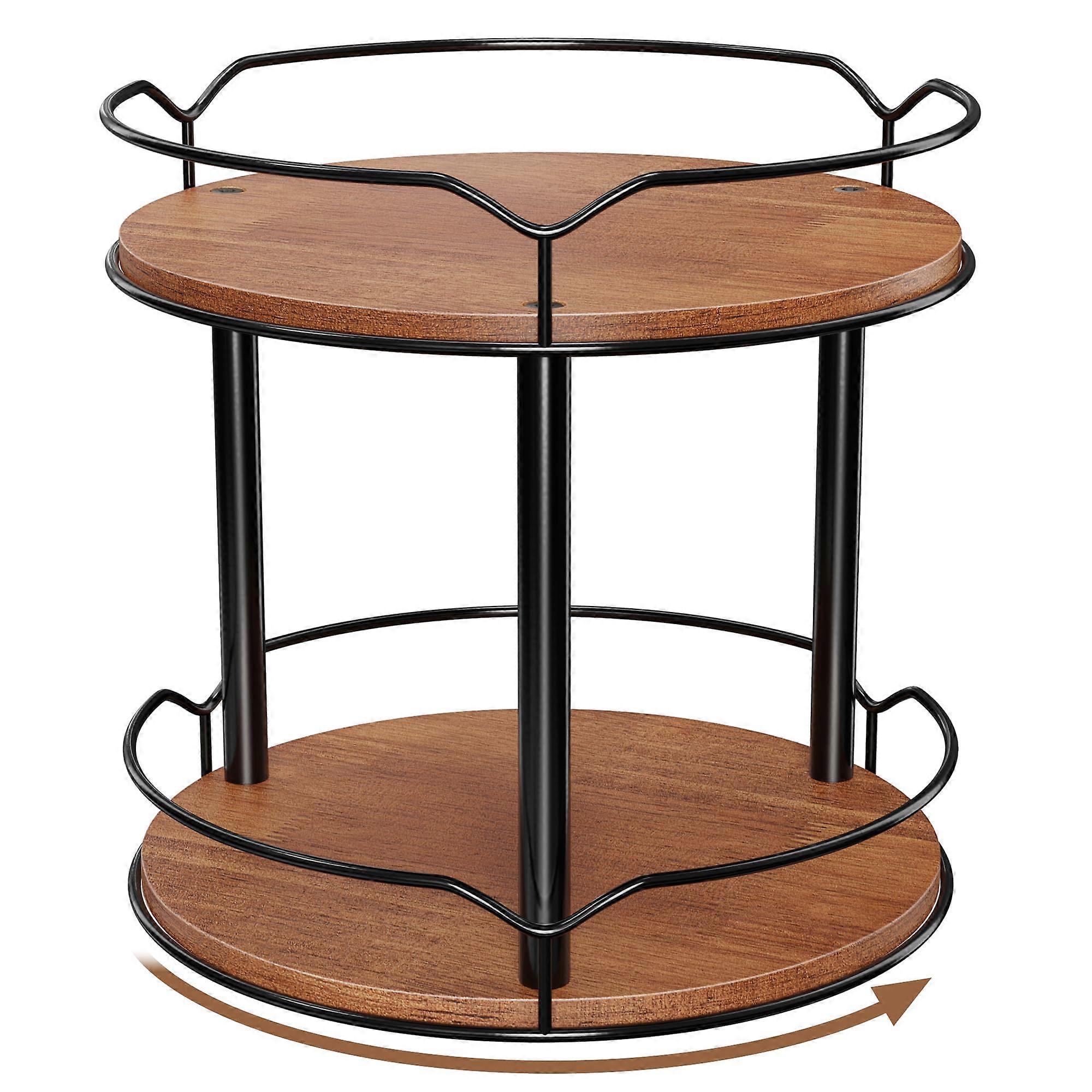 2 Tier Wooden Lazy Susan Organizer Spice Rack Turntable for Kitchen Counter Storage