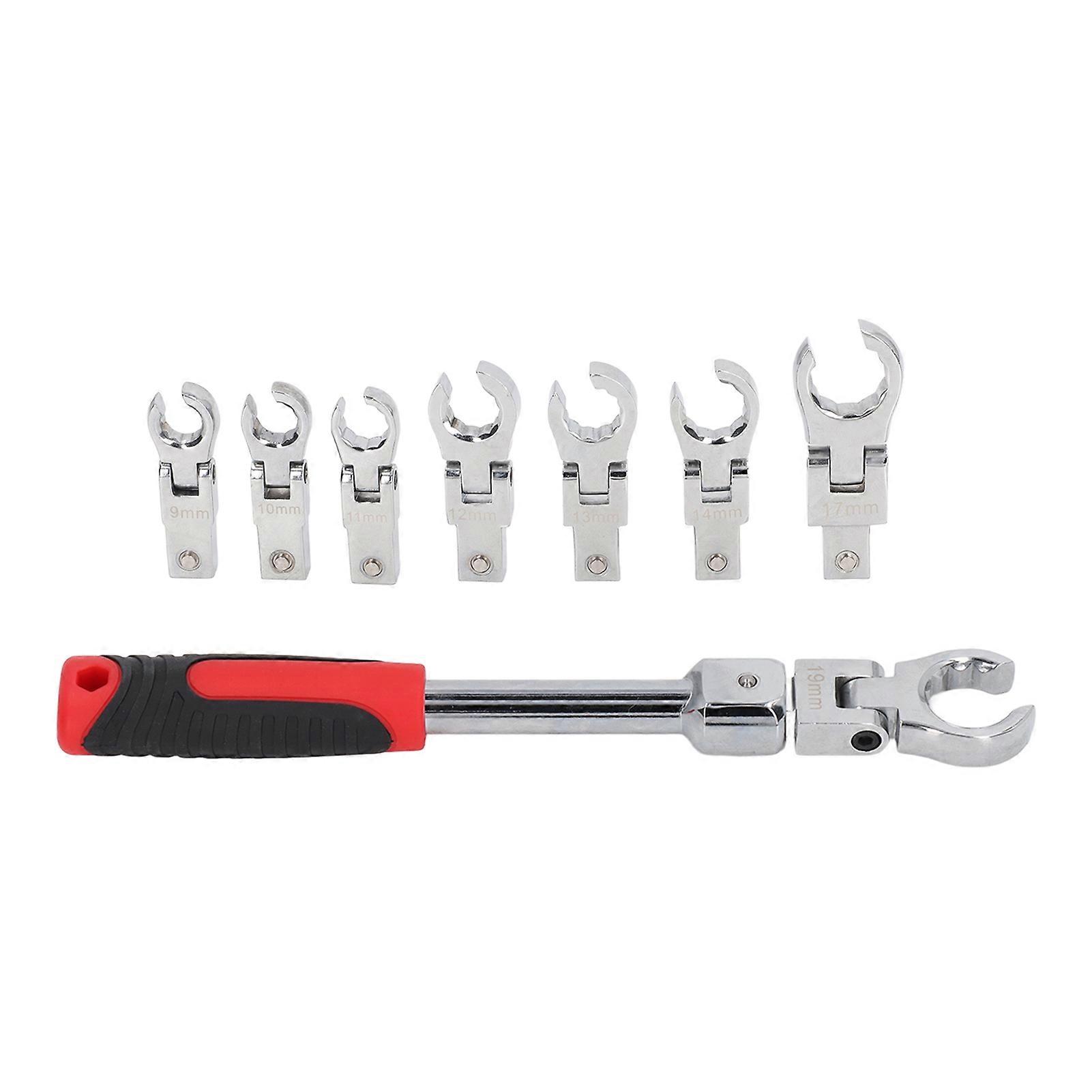9Pcs Replaceable Wrench Set Flexible Head 180° Rotating Torsion Wrench with Handle 