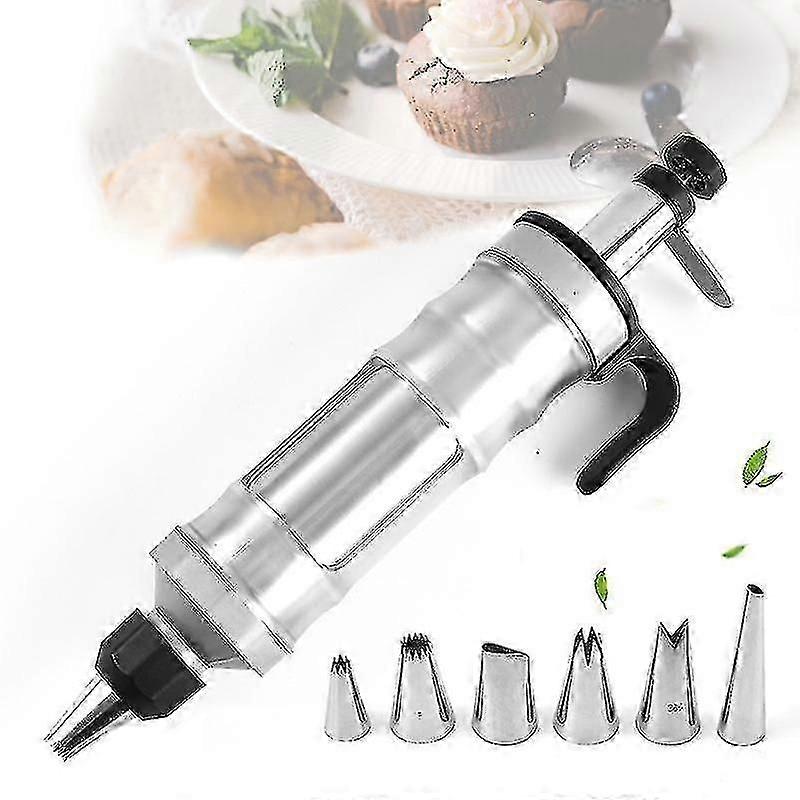 مجموعة بندقية الديكور الجليد ، الفولاذ المقاوم للصدأ الحلوى ديكور كعكة تزيين أداة مع 6 قطع أنابيب الجليد فوهات ، المطبخ الخبز المعجنات أداة (أسود