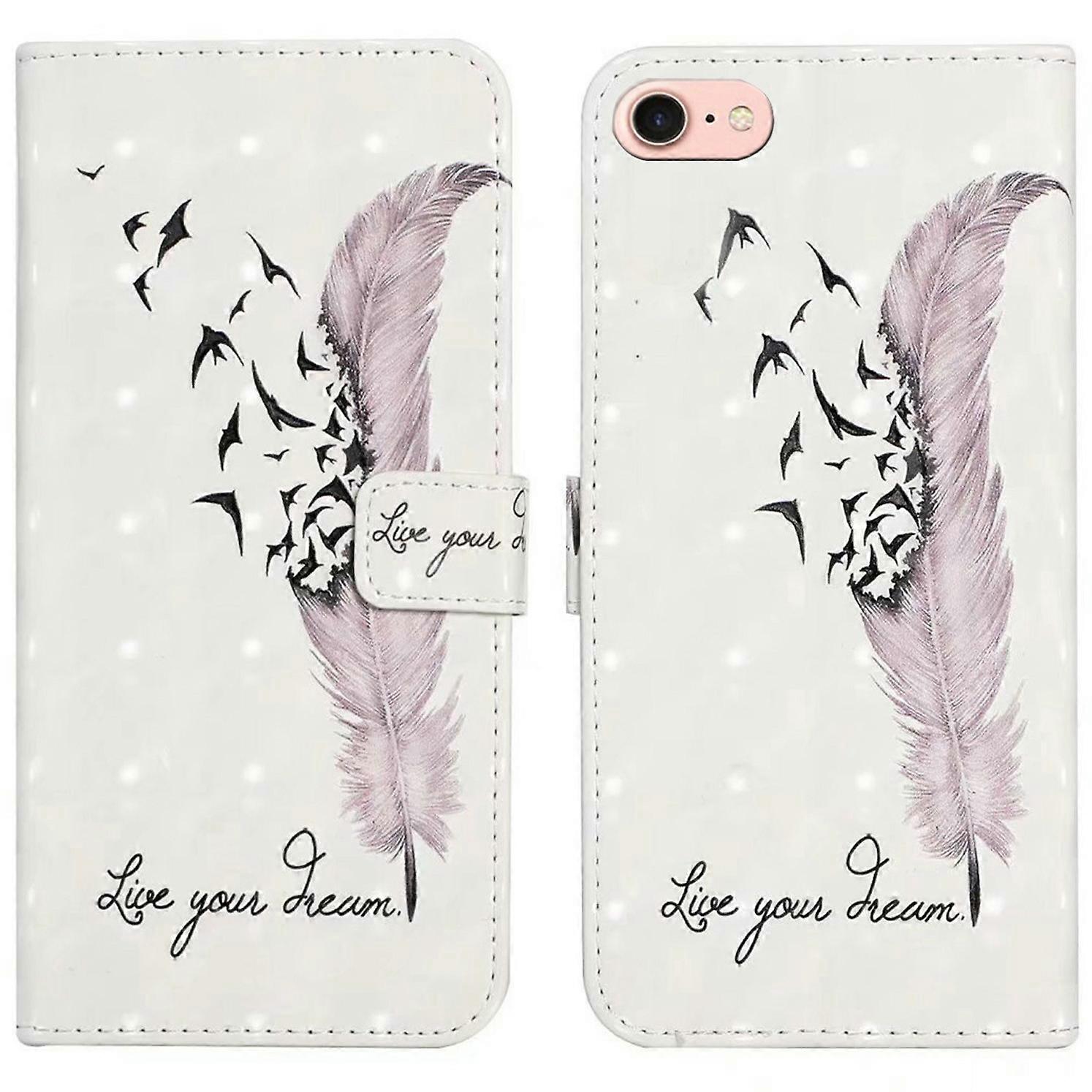 For iPhone 16e Case 3D Creative Pattern PU Leather Stand Phone Cover - Feather