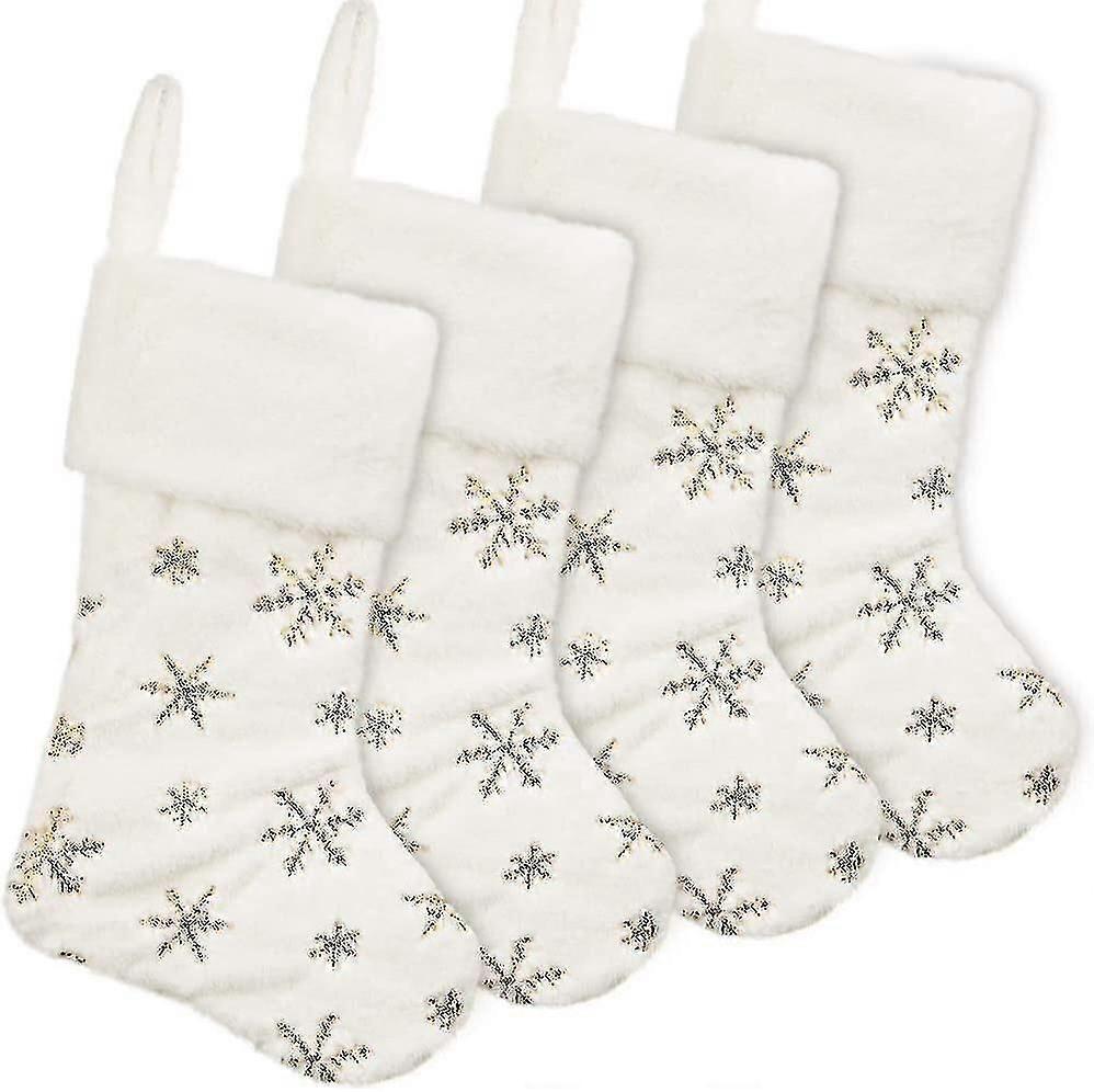 4 Pack Christmas Large Xmas Stocking With Gold Sequin Snowflakes