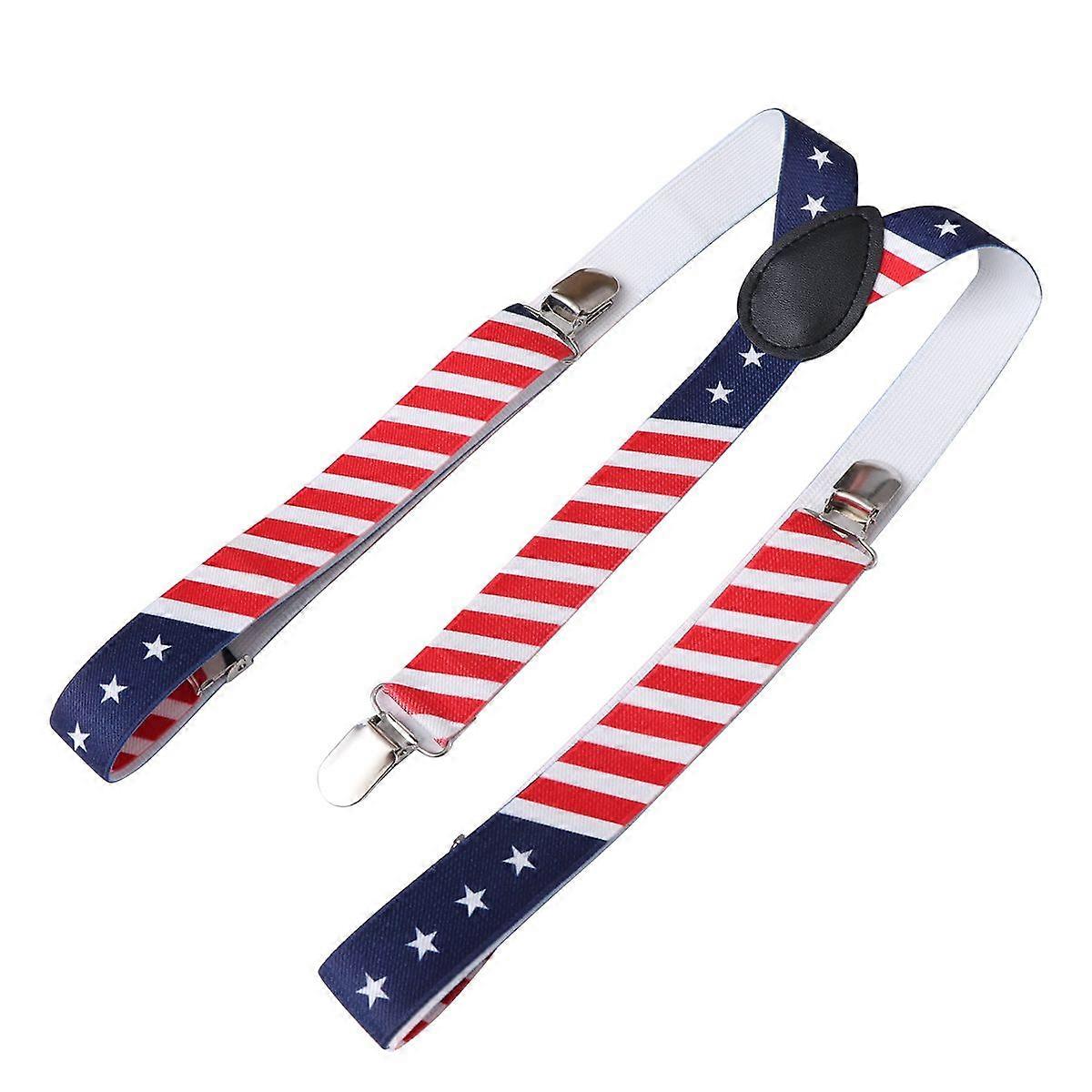 American Flag Clip-on Suspenders Adjustable Printing Elastic Y-shaped Braces for Men Women