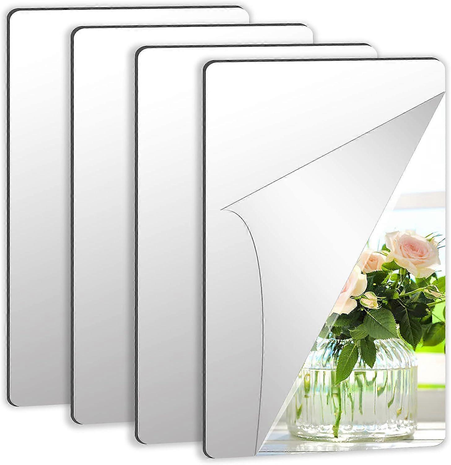 مرآة أكريليك ذاتية اللصق ، بلاط مرآة ، صفائح مرآة بلاستيكية مرنة ملصقات الحائط ، مرآة بدون إطار ، 4 عبوات (4 × 6 بوصات)