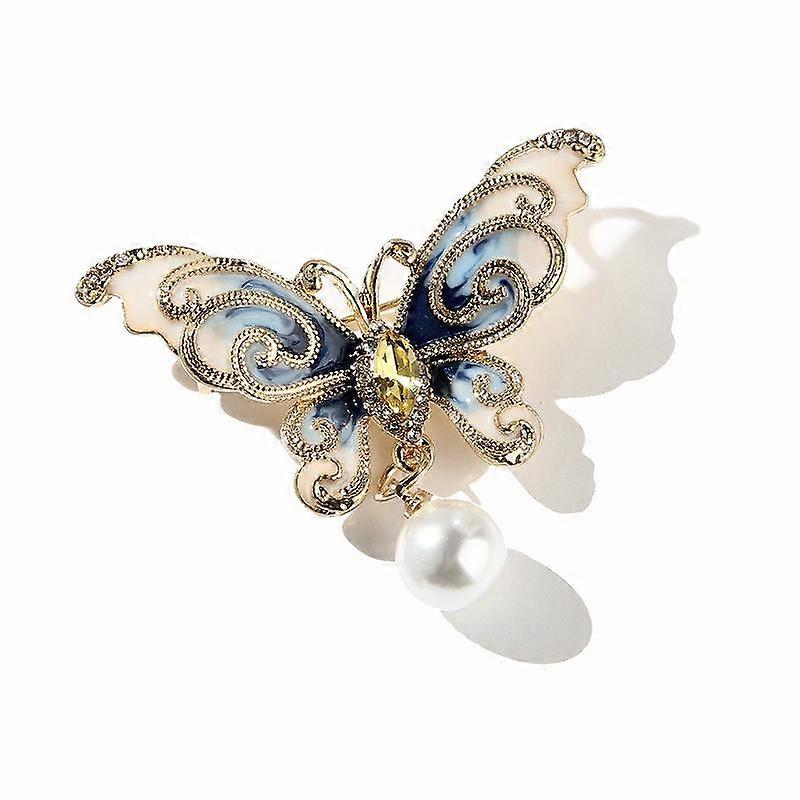 Ladies Butterfly Pin Enamel Pearl Insect Pin