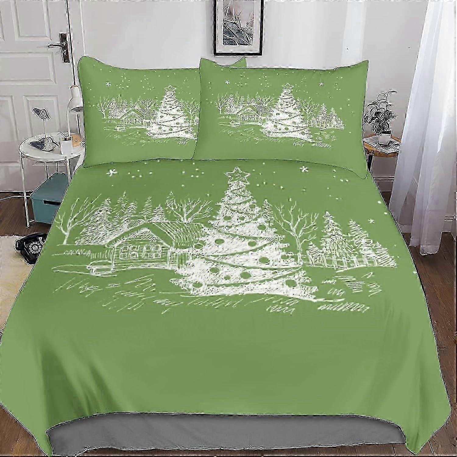 J1381 Bed Sheets Duvet Cover 3 Pieces Snowflake 3D Print Christmas Tree Xmas Quilt Covers Easy Care Bedding Set with Zipper Closure Ultra Soft Microfi