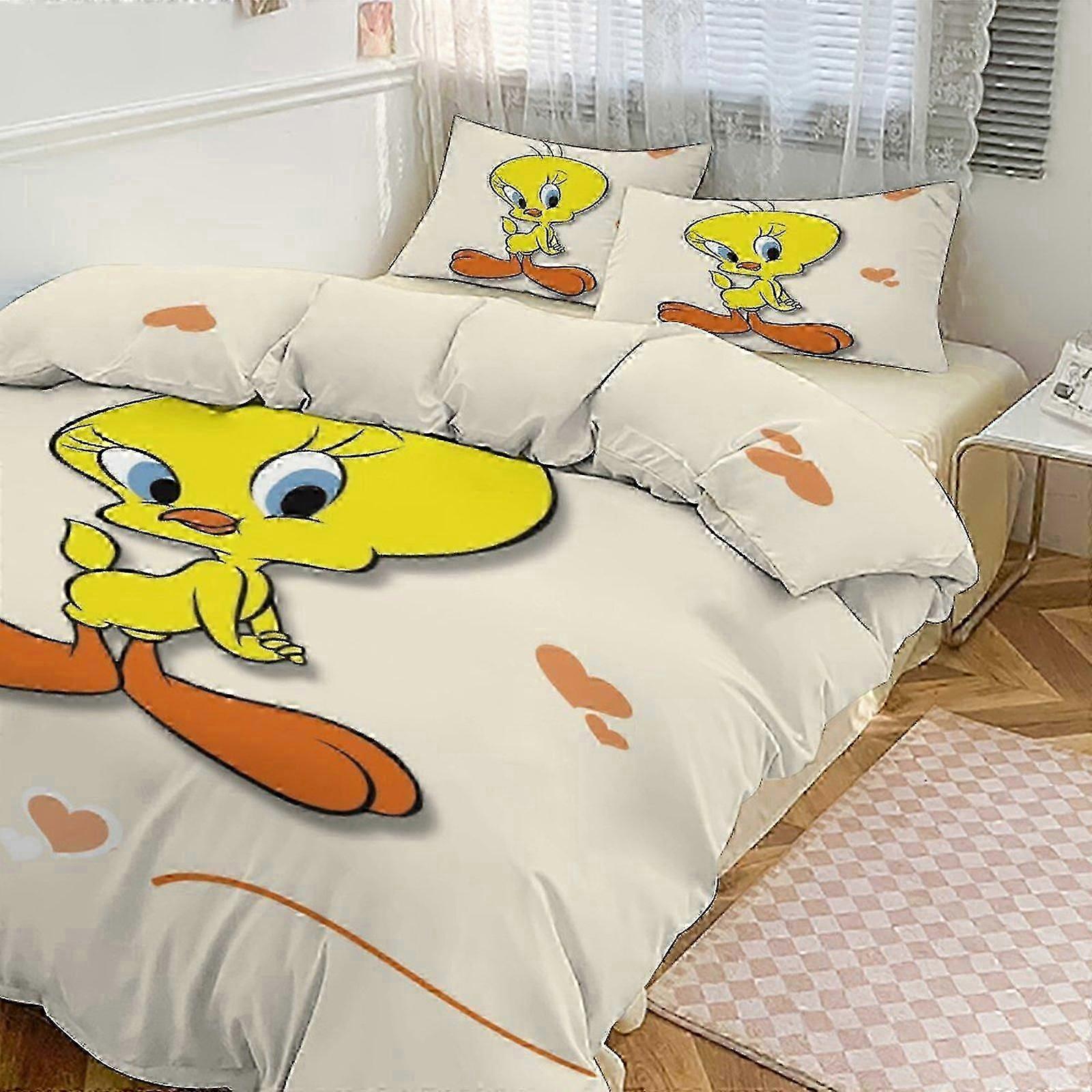 v856 ملاءات سرير Tweetyطقم مفروشات بطبعة الطيور بنمط لحاف كوف طقم 3 قطع غطاء لحاف وأغطية وسائد للنساء والرجال والمراهقين C (1 غطاء لحاف و 2 باي