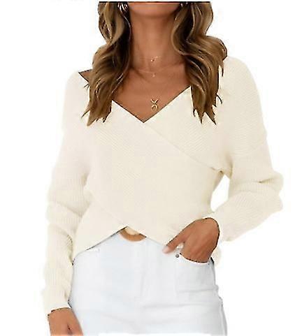 "2023 Women's Long-sleeved V-neck Sweater 2023 Spring And Autumn Cross Front Plain Casual Loose Pullover Sweater For Ladies"
