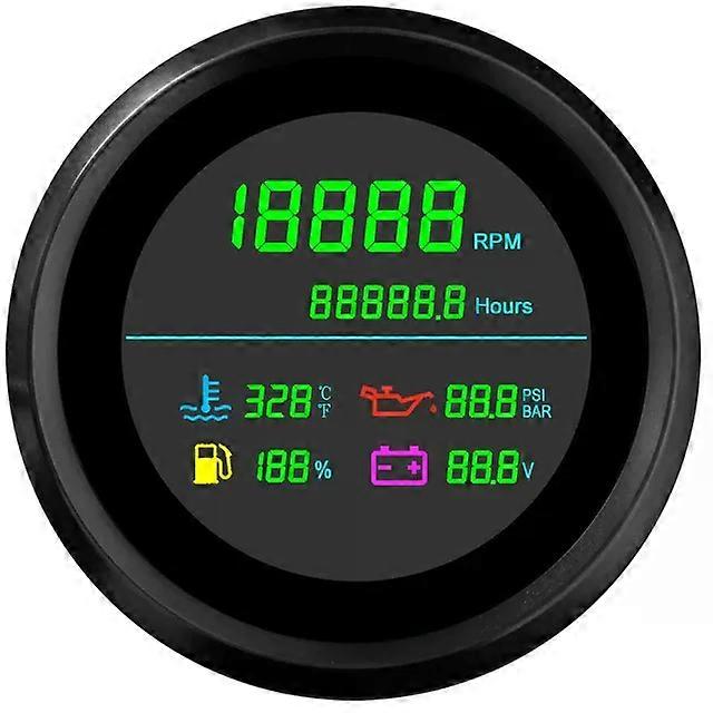 6 In 1 LCD Multi-Function Tachometer Fuel Gauge Water Temperature Oil Pressure Voltmeter Hour Meter For Boat Car 85mm Meter