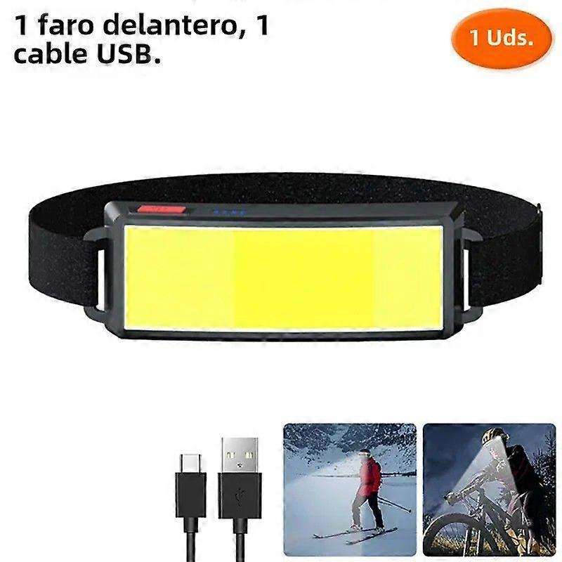 Portable COB LED Headlamp with Built-in Battery, USB Rechargeable, Waterproof for Camping and Work, Torch Lamp