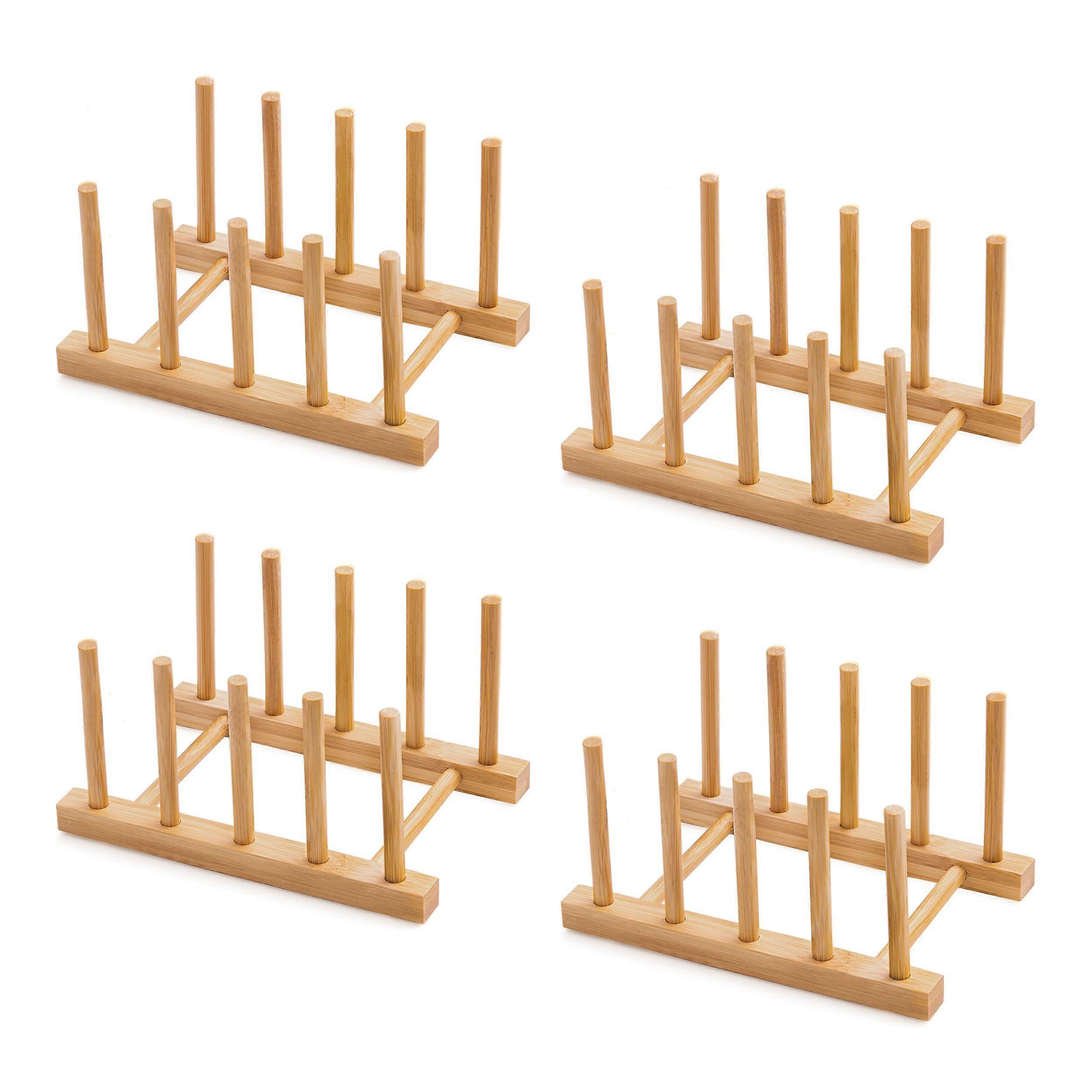 Bamboo Dish Drying Rack for Kitchen Counter with 4 Slots, Eco-Friendly, Space-Saving, Durable Design