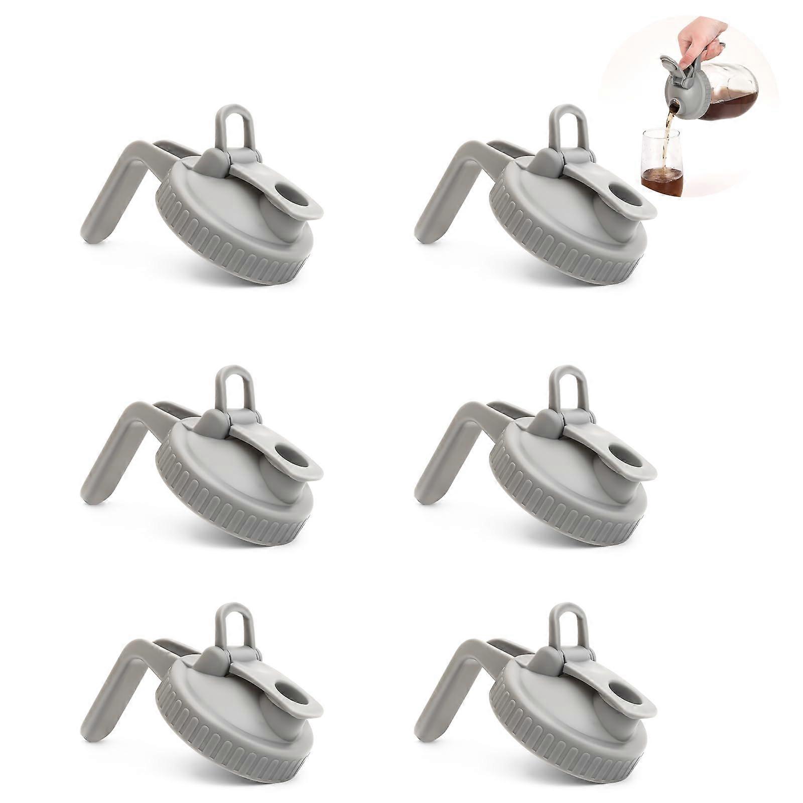 Mason Jar Pour Spout Lid for Wide Mouth Jars, Durable Airtight Plastic Pitcher Lid with Leak-Proof Flip Cap, Pack of 6