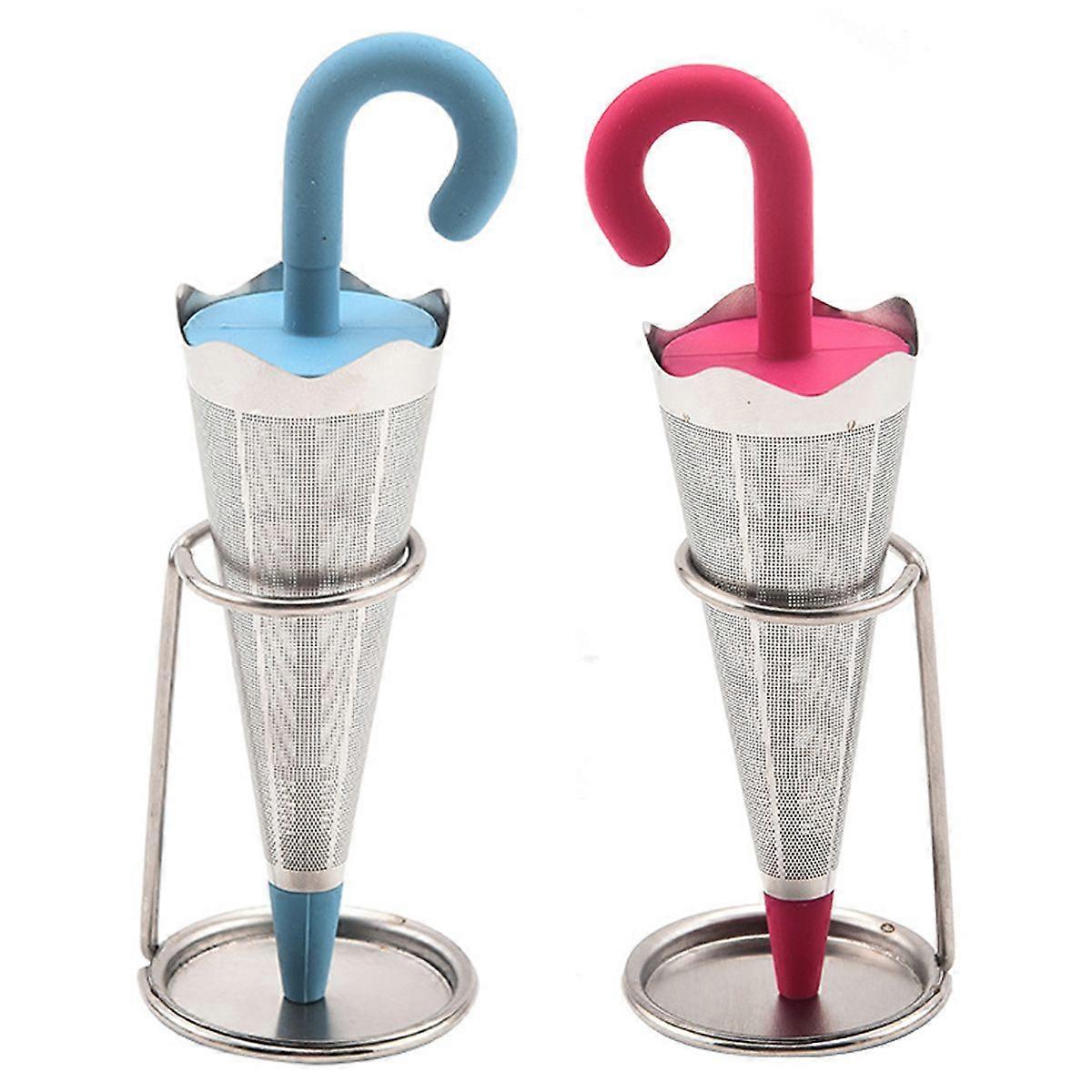 2 pieces reusable umbrella tea infuser, stainless steel fine mesh tea strainer with silicone lid