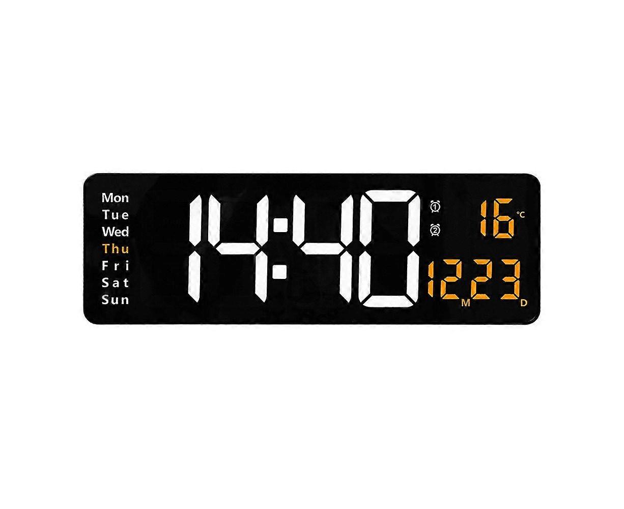 16" Large Digital Wall Clock with Remote Control - Bright Orange LED Display, Adjustable Brightness, Alarm & USB Powered
