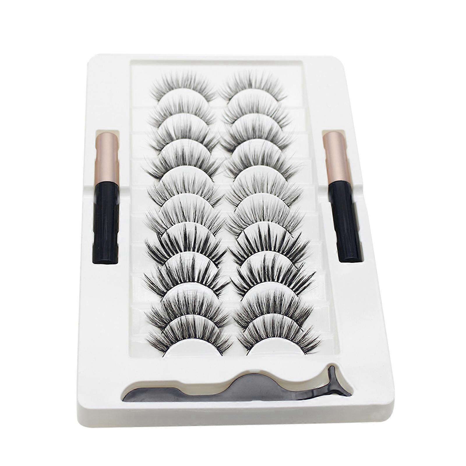 10 Pairs Magnetic Eyelashes and Eyeliner Kit,Reusable 3D Magnetic False Lashes Extension No Glue Needed for Makeup