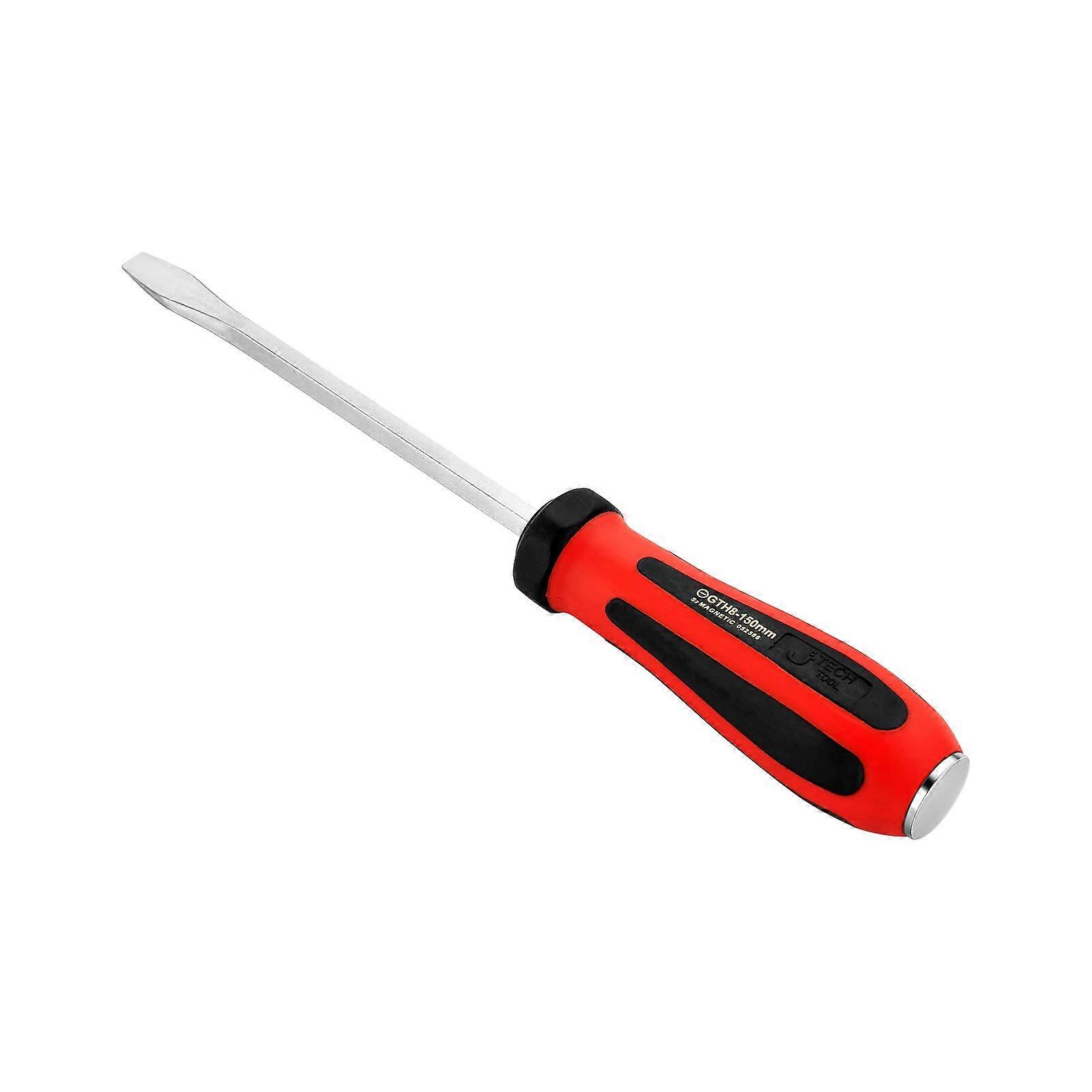 Jetech Magnetic Tip S2 Steel Flat End Screwdriver 8x150mm with Ergonomic TPR Grip and Grooved Lid