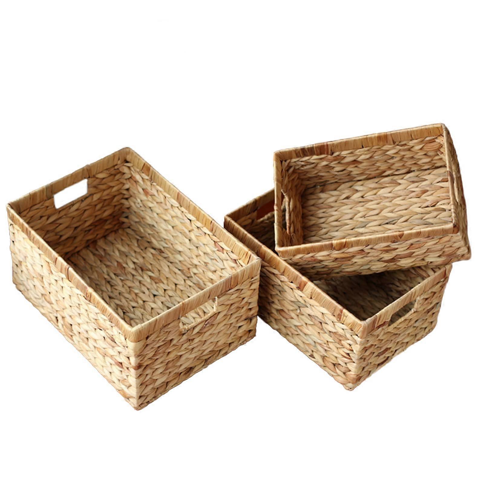 Water Hyacinth Wicker Baskets Set of 3 - Eco-Friendly Storage Bins for Organizing Home Decor, Natural Fiber, Large Size