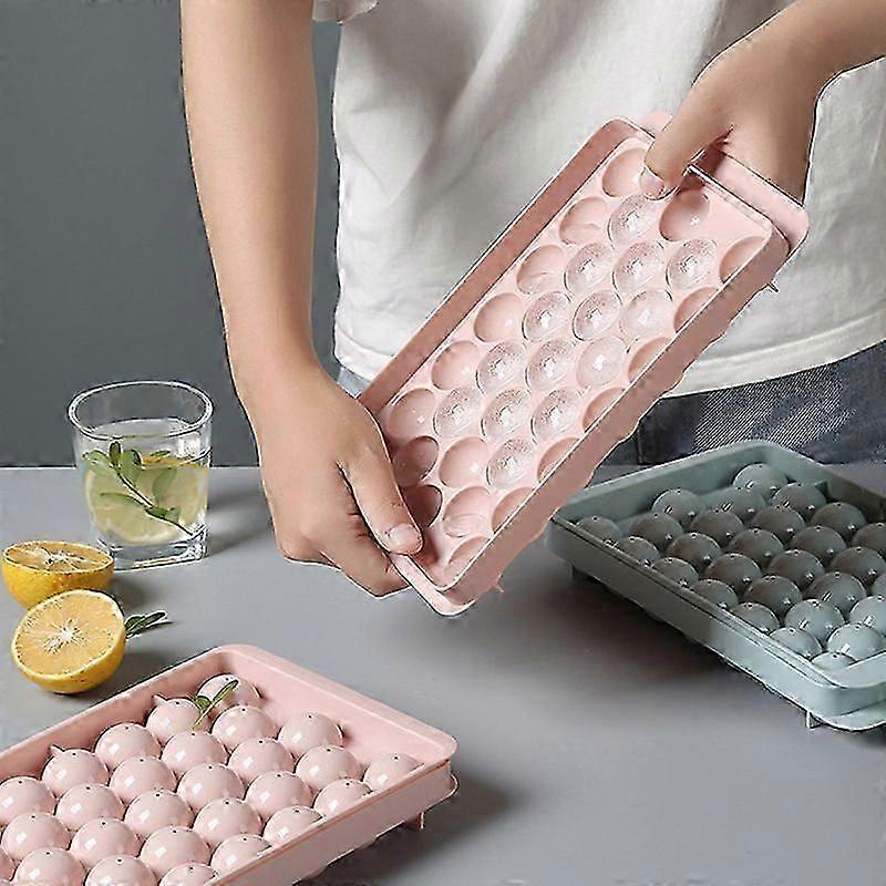 Round Ice Cube Tray with Lid Plastic Ice Cube Mold Refrigerator Spherical Ice