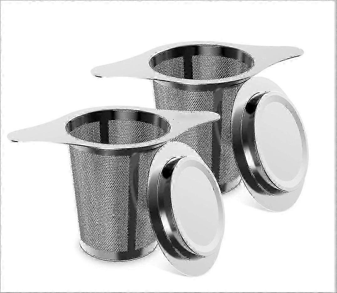 Tea Filter, 2pcs Fine Hole Tea Infuser Made Of 304 Stainless Steel, Handled Tea Strainers With Two Tabs And Universal Lid For Teapot, Mug, Cup, Bottle