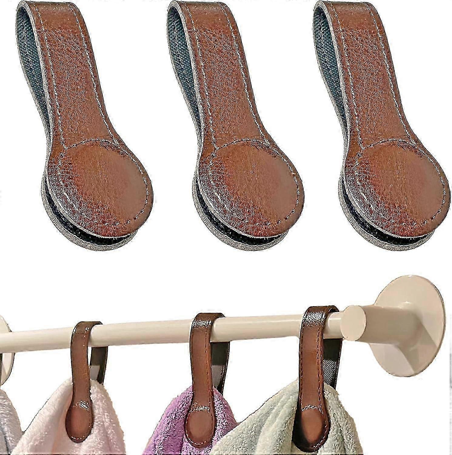 3-Piece Magnetic Towel Holder Clips for Bath and Kitchen Featuring Durable Leather Hooks and Strong Magnets for Easy Attachment to Rods and Racks