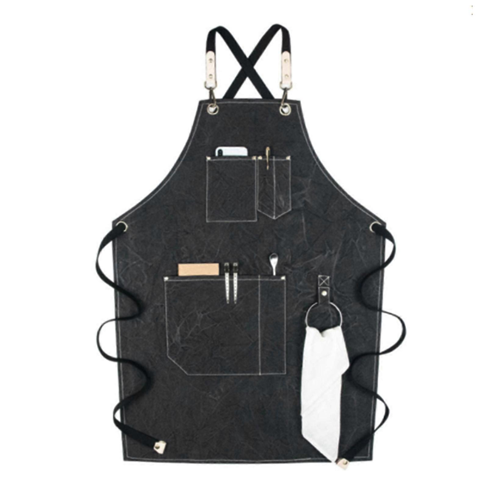 Adjustable Crossback Denim Apron with Pockets Practical Antifouling Denim Apron with Pocket for Working Unisex Apron