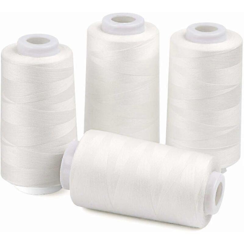 Sewing Machine Thread Spools, 4 Pcs Overlock Thread White Sewing Thread Spools for Sewing Machine 3000 Yards