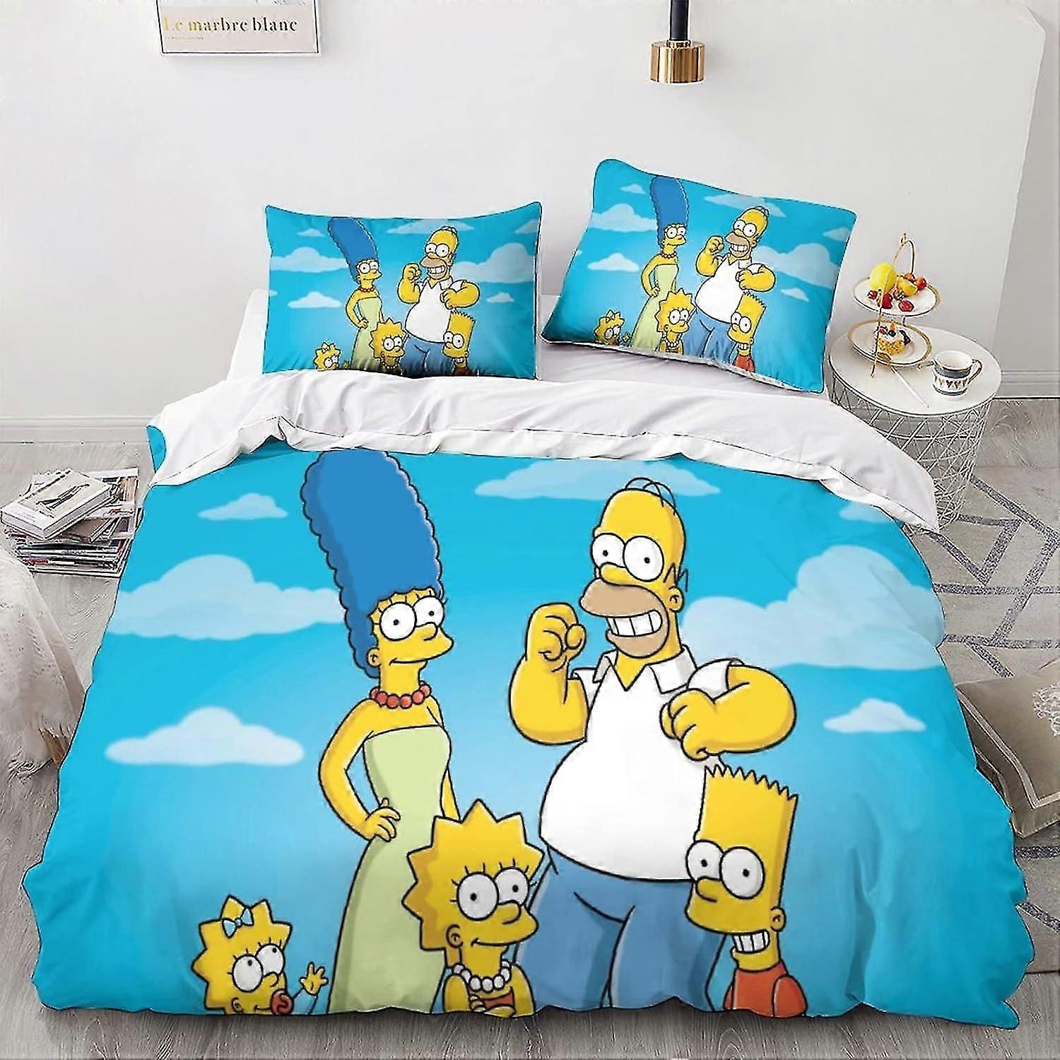 ZELLART The Simpsons Quilt Cover Sängkläder Set 3D Påslakan för barn Pojkar Flickor Täcke Överdrag Mjukt överkast 3 Piece Set med dragkedja Mjuk Mi