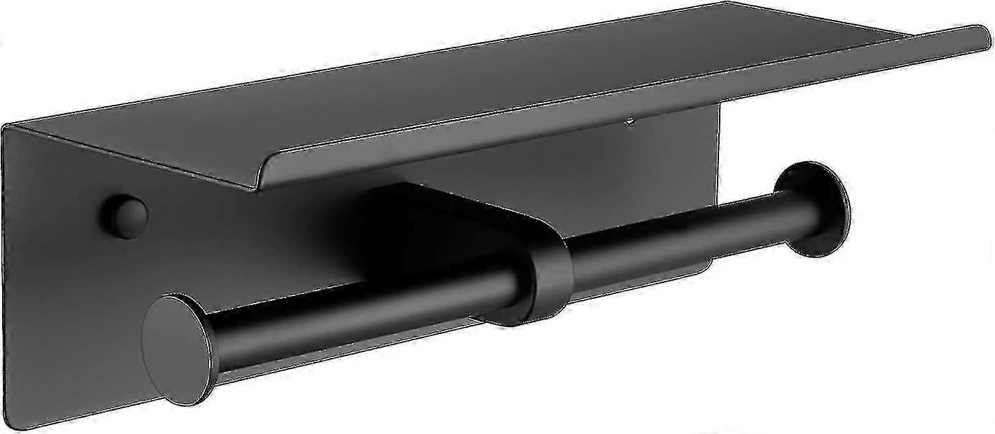 2023 ブラックステンレススチール壁掛け式トイレットペーパーホルダー、 2 ロール用ダブルシェルフ付き