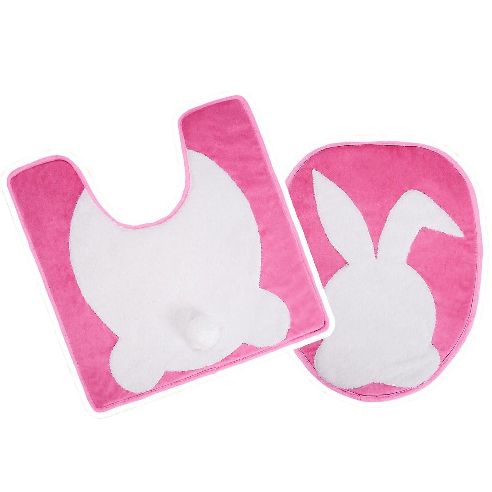Toilet Lid And Tank Cover Plush Easter Bunny, Soft Stretchable, Noise Reduction, Fits Most Toilets, Multicolor