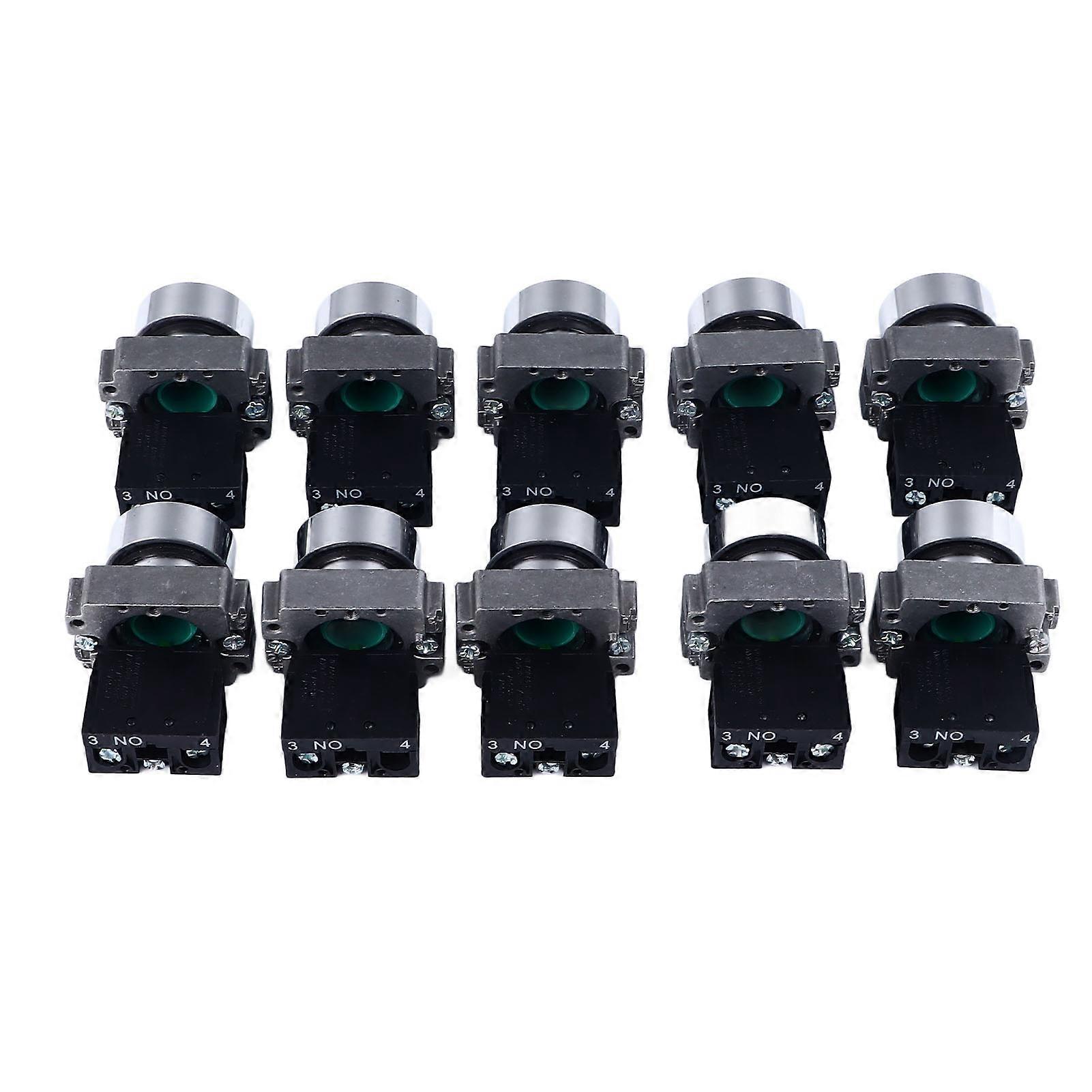 10PCS Push Button Switch Self Resetting Flat Head Start Stop Button Switch 22mm Mounting Hole AC240V XB2‑BA31 