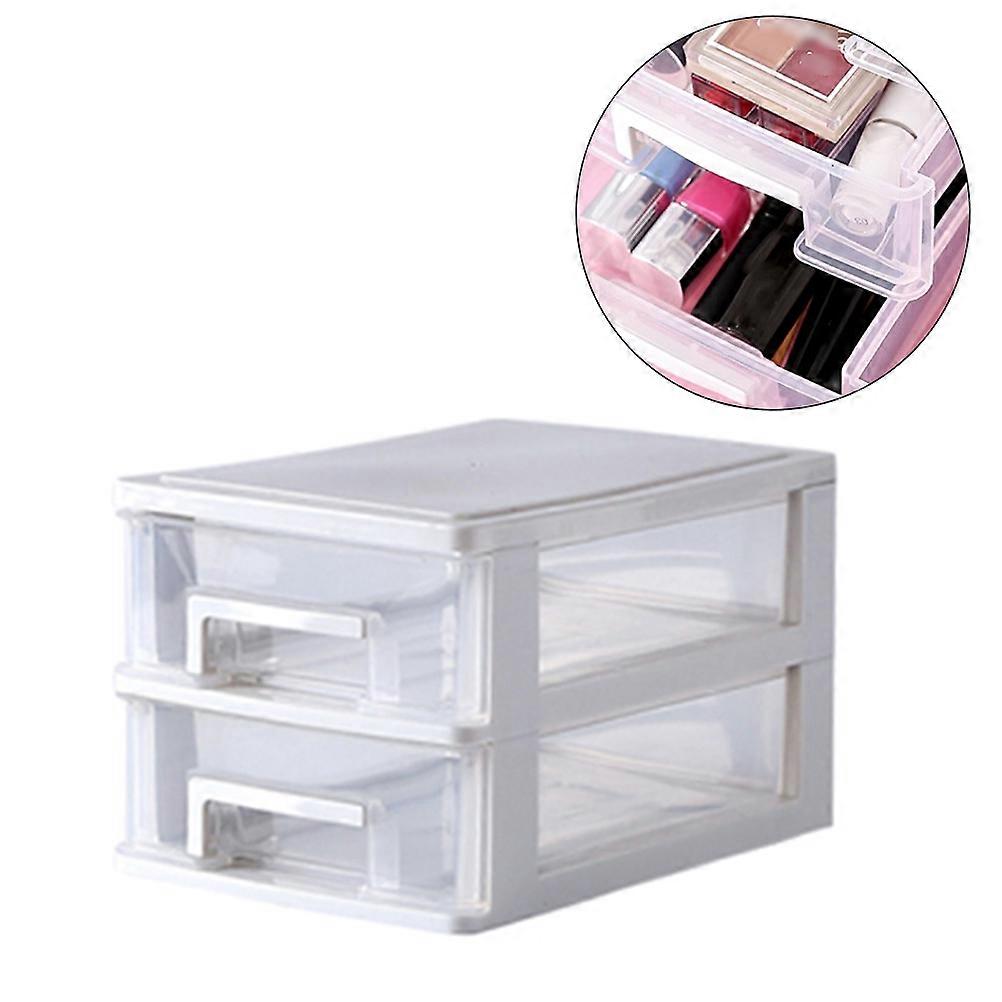 Makeup Storage Case Desktop Drawer Storage Box PP Plastic Rectangular Cosmetic Users 21.1 x 15.2 x 13.2 Cm 1Set
