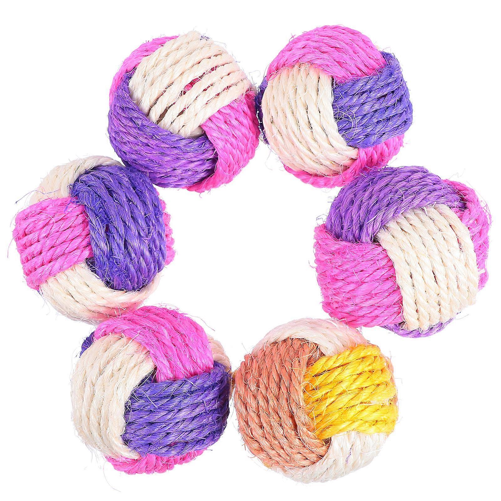 Υφαμένα παιχνίδια γατών πακέτων δεσμών παιχνιδιών γατών παίδων σφαιρών κατοικίδιων ζώων για τις εσωτερικές γάτες Ποικιλία χρώματος 6X6cm ψυχαγωγίας που ξύνει 6Pcs