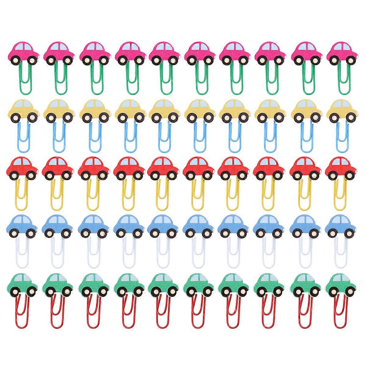 Bulk Paper Clips Car Shaped File Clamps Bookmarks School Office Supplies Cute Design Assorted Color 50Pack