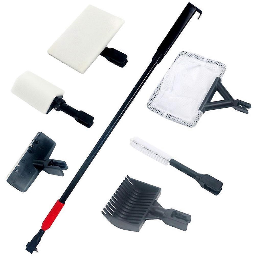 Fish Tank Cleaning Tool Set with Long Handle, Portable Aquarium Brush Kit with Skid Handle and Removable Brush Heads for Easy Tank Cleaning