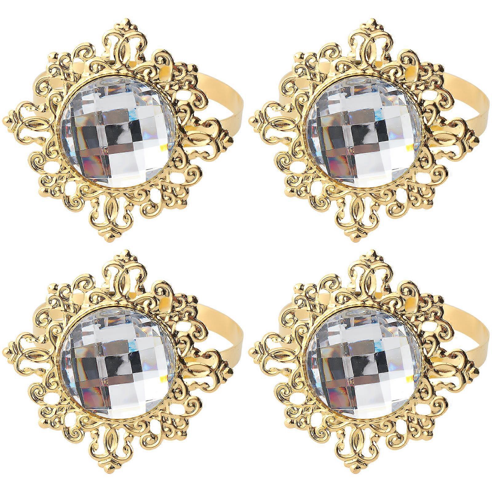 12 قطعة خواتم منديل أكريليك بلينغ ، حاملات مناديل معدنية مستديرة لحفل الزفاف ، مأدبة ، عشاء ، ديكور - ذهبي