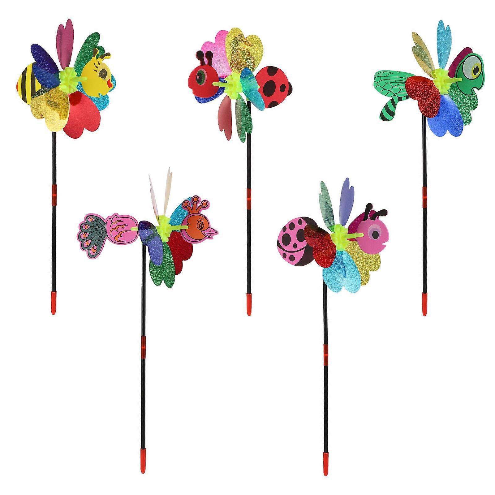 5 Pack Outdoor Garden Decorative Windmills – Bright Pinwheels with Cartoon , Lawn Spinners for Patio & Yard