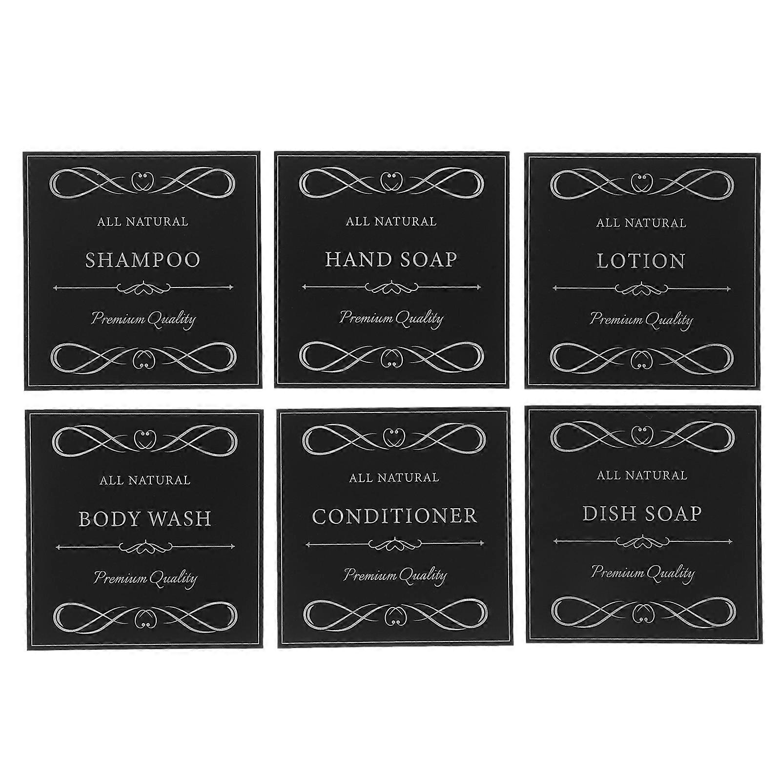 6 PVC Self Adhesive Bathroom Labels Stickers for Soap, Shampoo & Conditioner Bottles – Easy Apply & Remove, Organize Your Bathroom Essentials